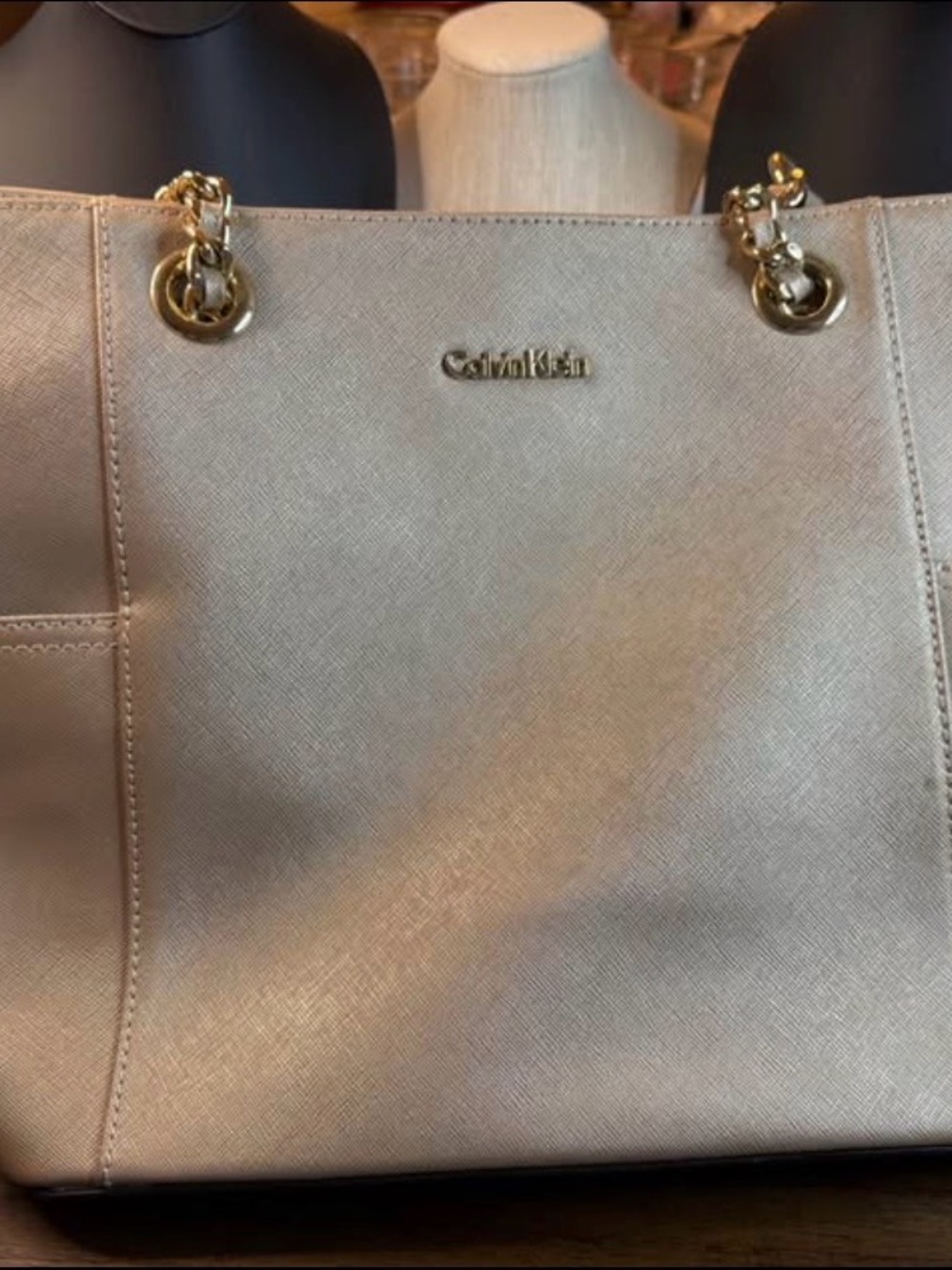 Calvin Klein Metallic Cream Chain-Handle Tote
